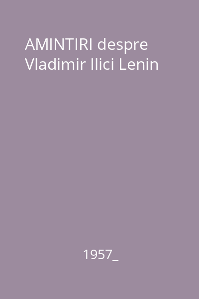 AMINTIRI despre Vladimir Ilici Lenin