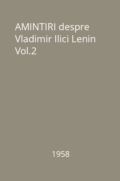 AMINTIRI despre Vladimir Ilici Lenin Vol.2