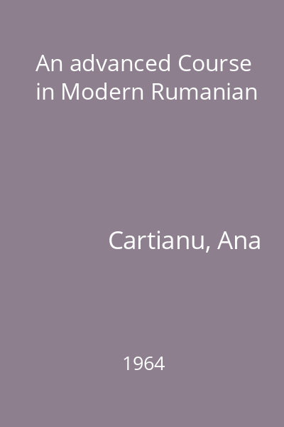 An advanced Course in Modern Rumanian
