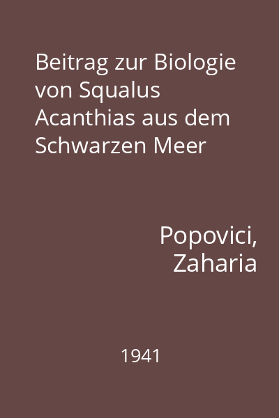 Beitrag zur Biologie von Squalus Acanthias aus dem Schwarzen Meer
