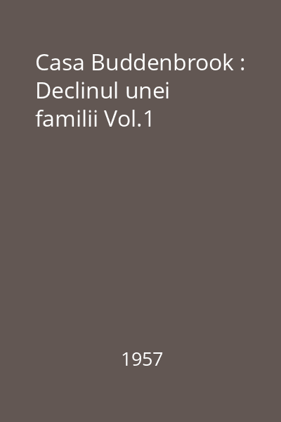 Casa Buddenbrook : Declinul unei familii : roman Vol.1