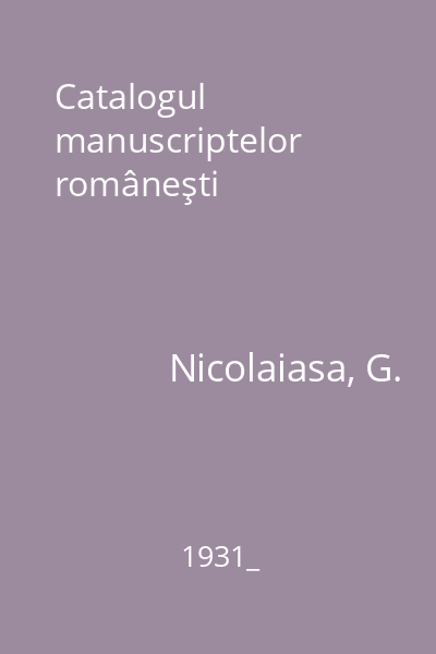 Catalogul manuscriptelor româneşti