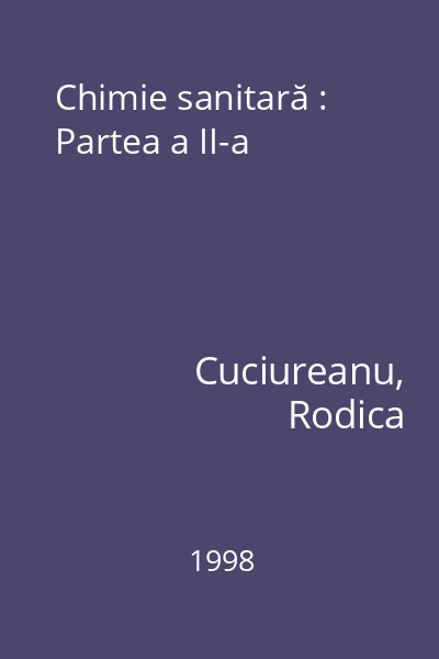 Chimie sanitară : Partea a II-a