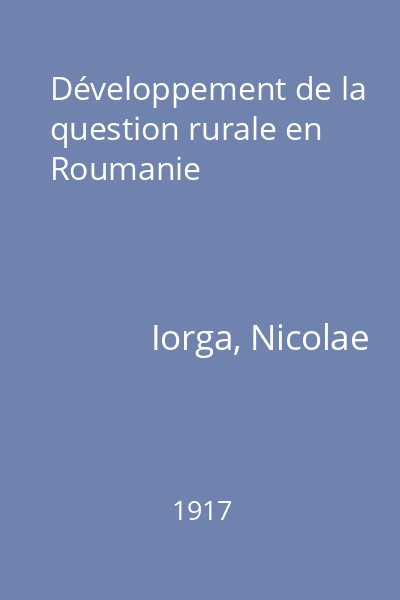 Développement de la question rurale en Roumanie