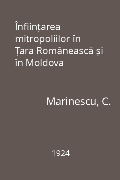 Înființarea mitropoliilor în Țara Românească și în Moldova