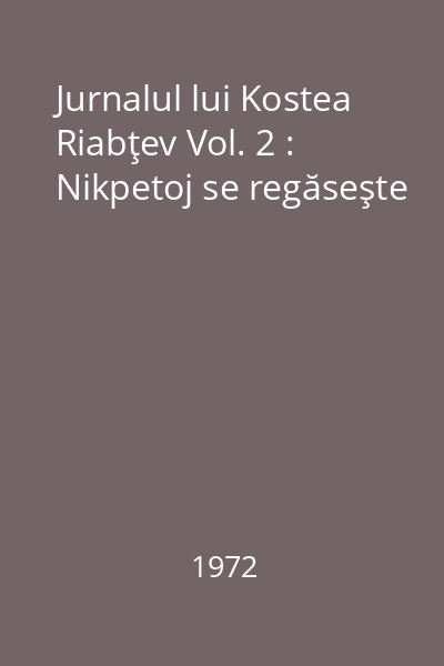 Jurnalul lui Kostea Riabţev Vol. 2 : Nikpetoj se regăseşte