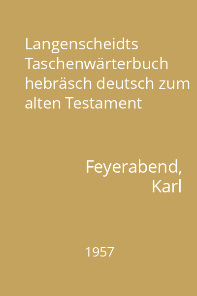 Langenscheidts Taschenwärterbuch hebräsch deutsch zum alten Testament