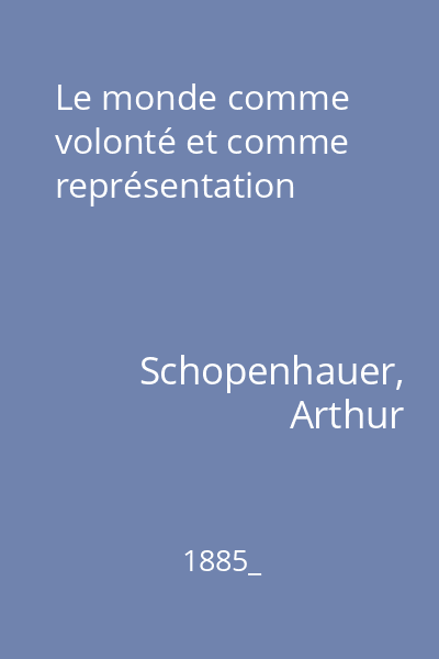 Le monde comme volonté et comme représentation