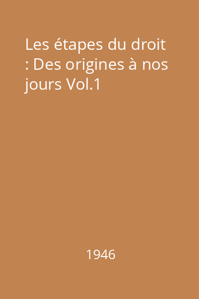 Les étapes du droit : Des origines à nos jours Vol.1