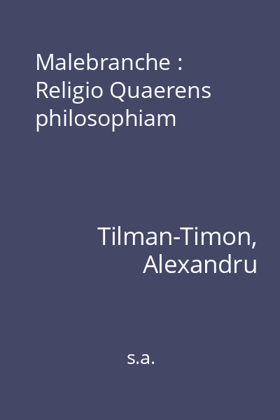 Malebranche : Religio Quaerens philosophiam