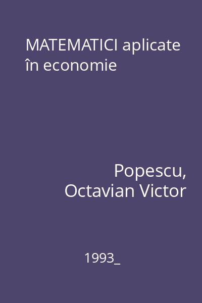 MATEMATICI aplicate în economie