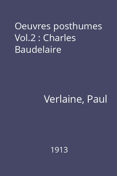 Oeuvres posthumes Vol.2 : Charles Baudelaire