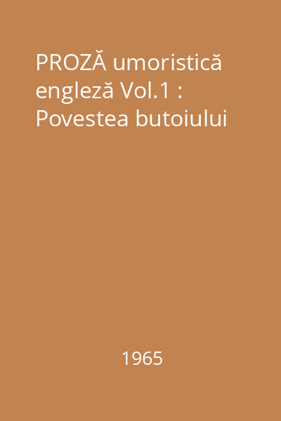 PROZĂ umoristică engleză Vol.1 : Povestea butoiului