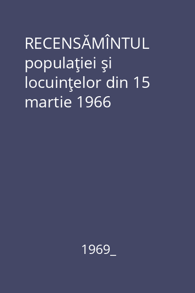 RECENSĂMÎNTUL populaţiei şi locuinţelor din 15 martie 1966