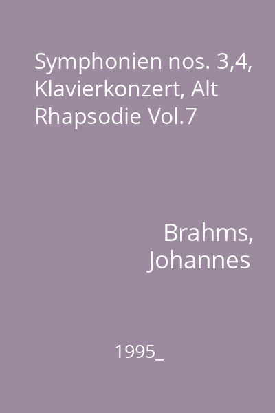 Symphonien nos. 3,4, Klavierkonzert, Alt Rhapsodie Vol.7