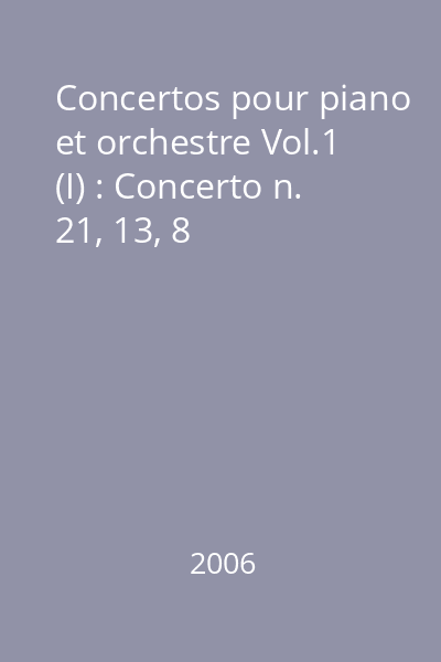 Concertos pour piano et orchestre Vol.1 (I) : Concerto n. 21, 13, 8