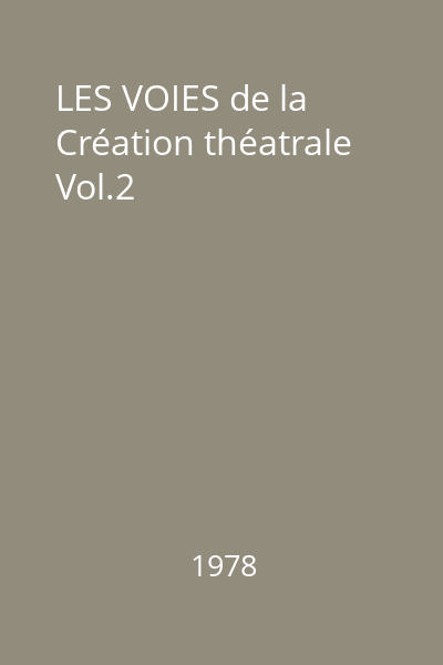 LES VOIES de la Création théatrale Vol.2