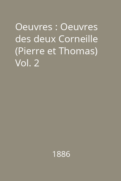 Oeuvres : Oeuvres des deux Corneille (Pierre et Thomas) Vol. 2