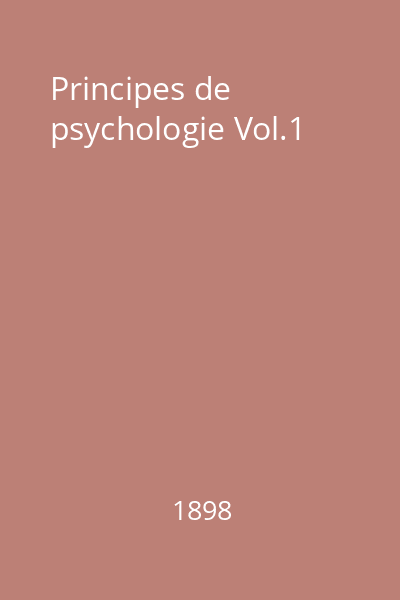Principes de psychologie Vol.1