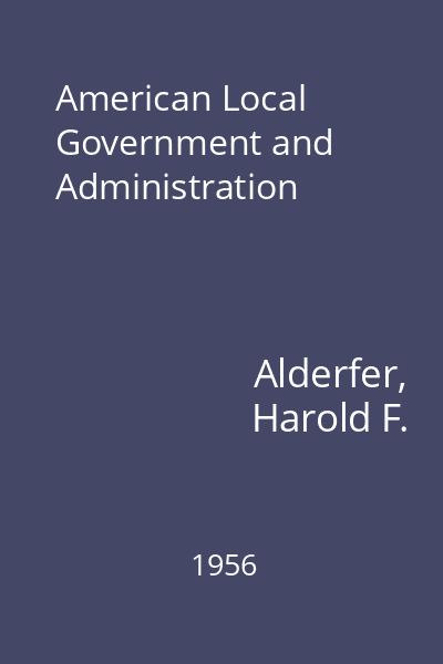 American Local Government and Administration