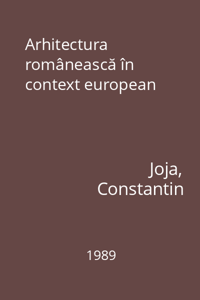 Arhitectura românească în context european