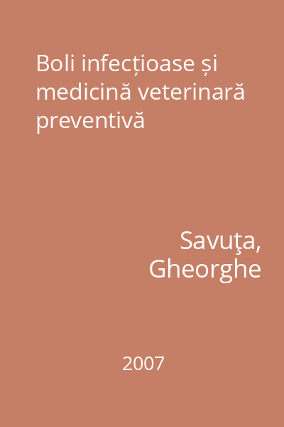 Boli infecțioase și medicină veterinară preventivă