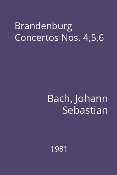 Brandenburg Concertos Nos. 4,5,6
