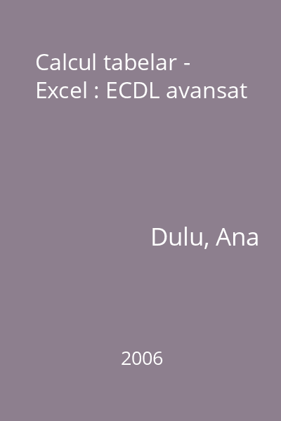 Calcul tabelar - Excel : ECDL avansat