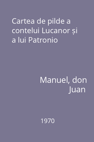 Cartea de pilde a contelui Lucanor și a lui Patronio