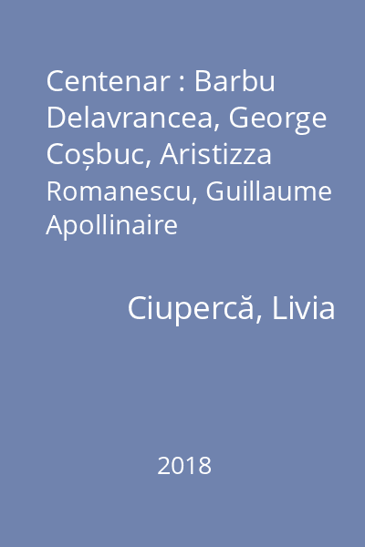 Centenar : Barbu Delavrancea, George Coșbuc, Aristizza Romanescu, Guillaume Apollinaire
