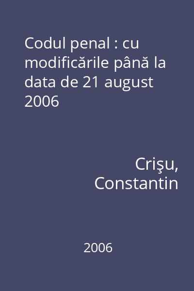 Codul penal : cu modificările până la data de 21 august 2006