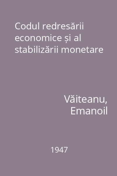 Codul redresării economice și al stabilizării monetare