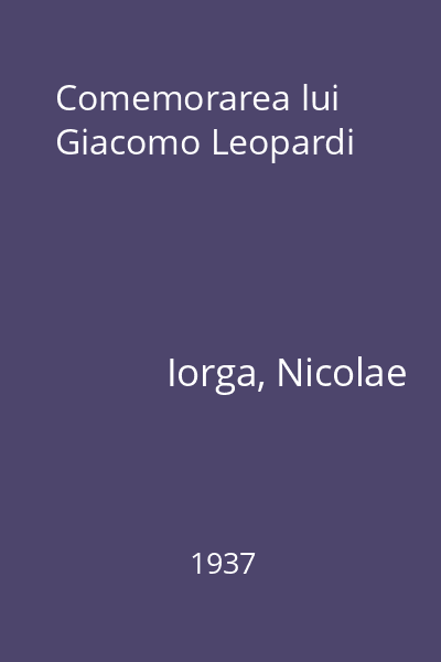 Comemorarea lui Giacomo Leopardi