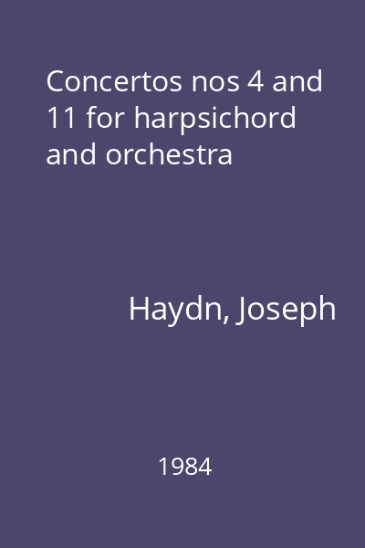 Concertos nos 4 and 11 for harpsichord and orchestra