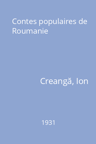 Contes populaires de Roumanie