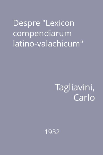 Despre "Lexicon compendiarum latino-valachicum"