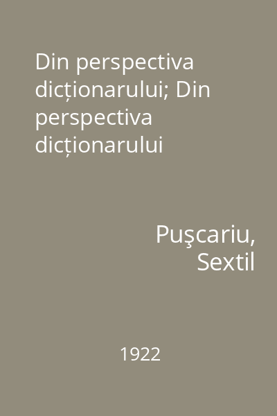 Din perspectiva dicționarului; Din perspectiva dicționarului