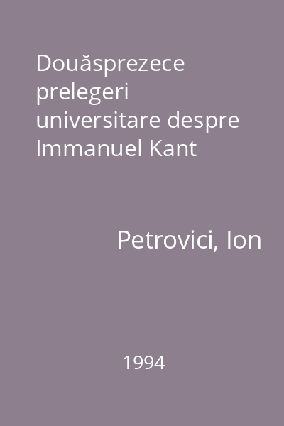 Douăsprezece prelegeri universitare despre Immanuel Kant