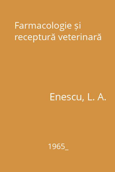 Farmacologie și receptură veterinară