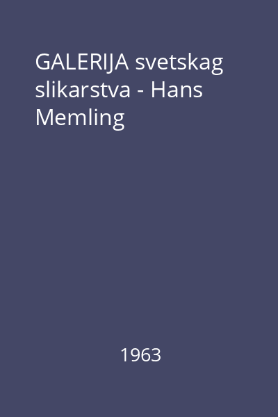 GALERIJA svetskag slikarstva - Hans Memling