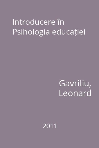 Introducere în Psihologia educației