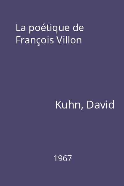 La poétique de François Villon