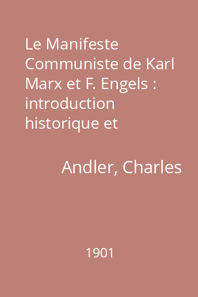 Le Manifeste Communiste de Karl Marx et F. Engels : introduction historique et commentaire