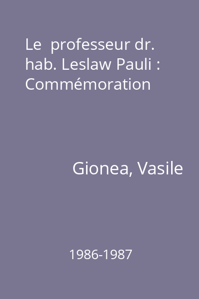Le  professeur dr. hab. Leslaw Pauli : Commémoration