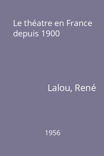 Le théatre en France depuis 1900