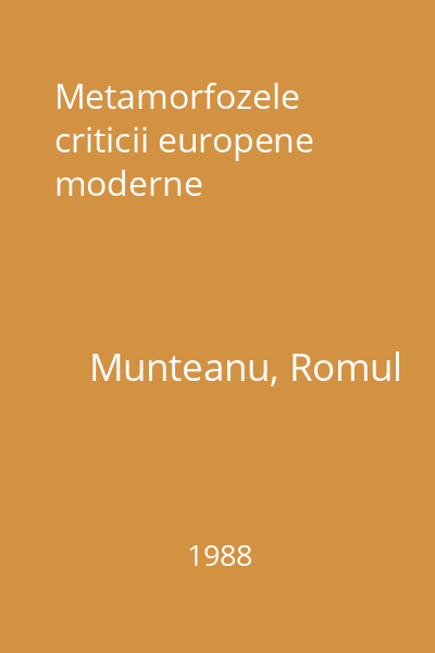 Metamorfozele criticii europene moderne