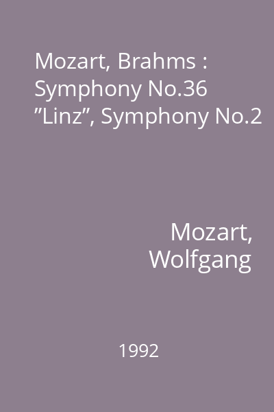 Mozart, Brahms : Symphony No.36 ”Linz”, Symphony No.2