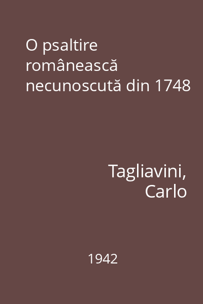 O psaltire românească necunoscută din 1748
