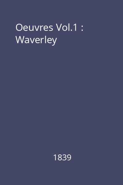 Oeuvres Vol.1 : Waverley