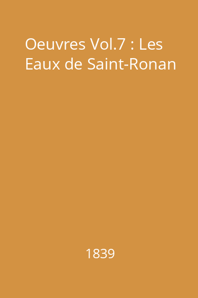 Oeuvres Vol.7 : Les Eaux de Saint-Ronan